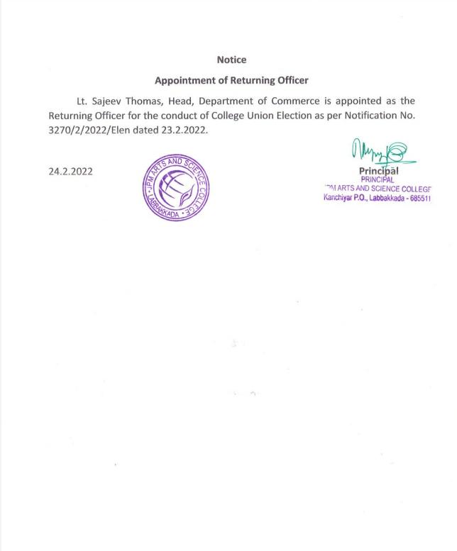 Appointment of Returning Officer